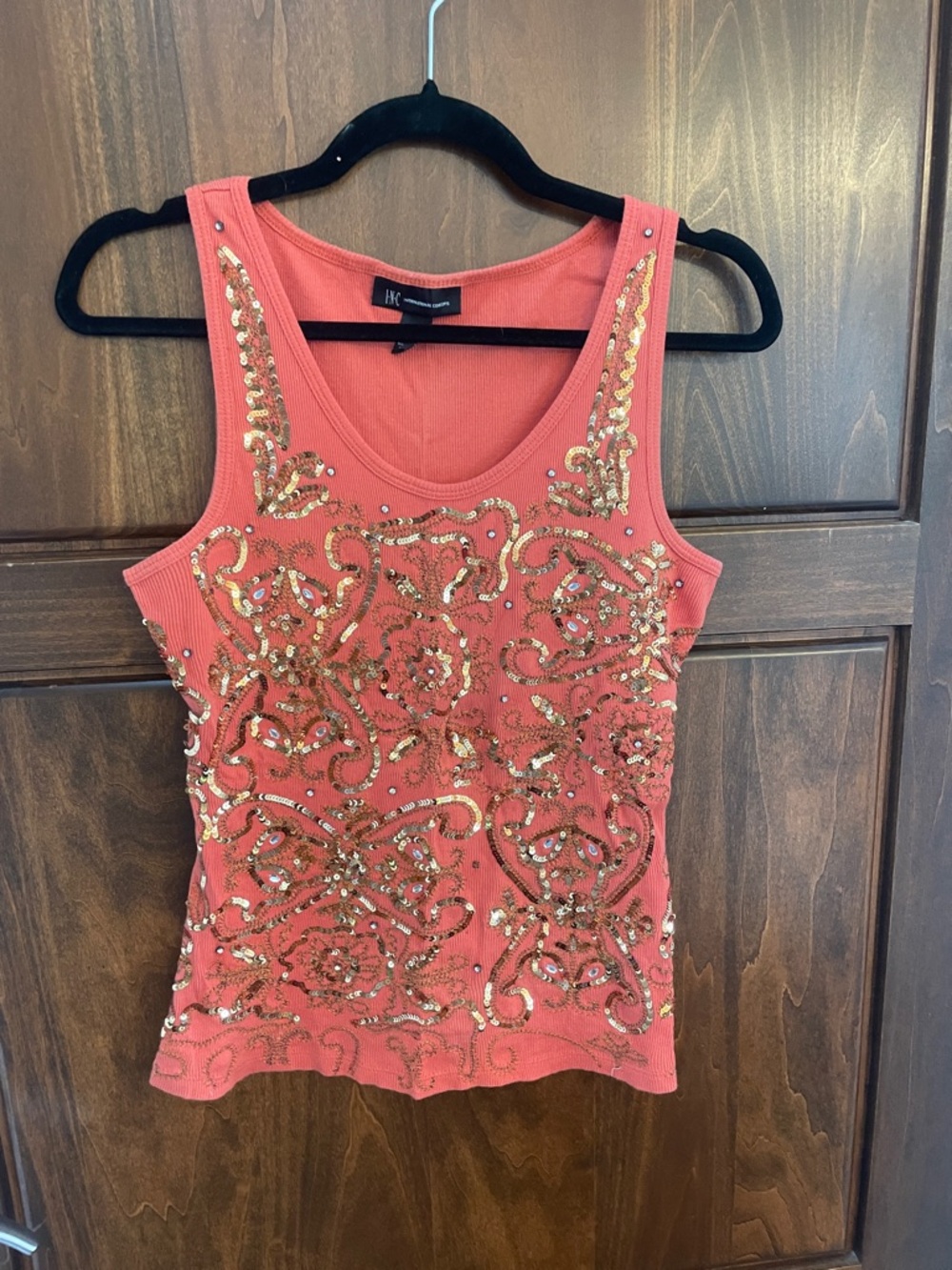 INC International Concepts Coral Tank with Gold Sequin Embellishment